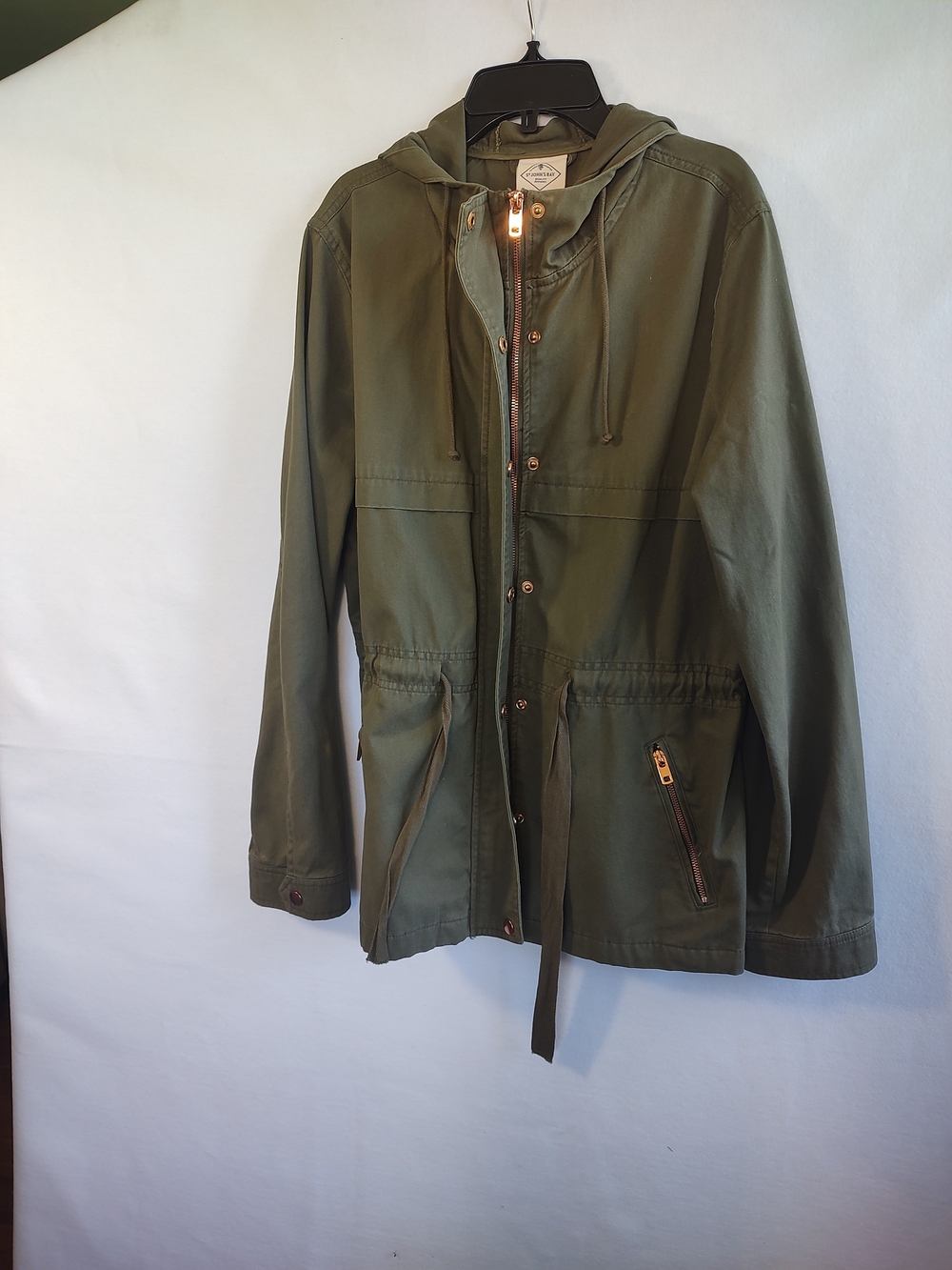 Casual St. John's Bay Olive Hooded Utility Field Jacket Large 100% Cotton Twill